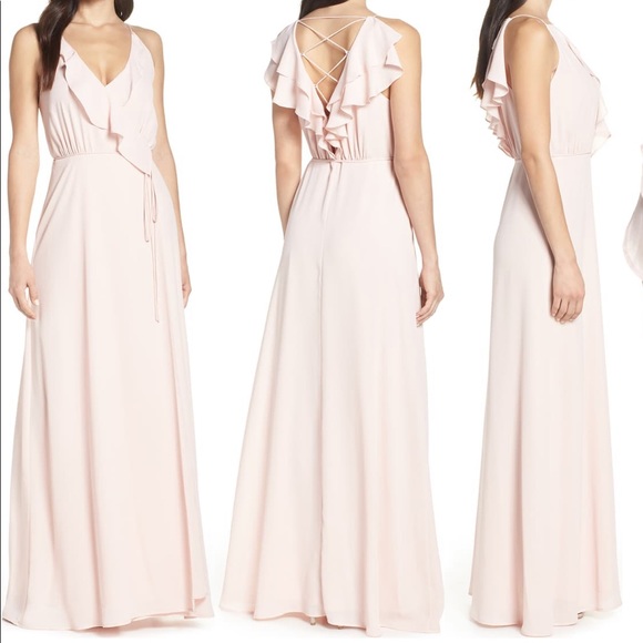 wayf jamie ruffle wrap gown